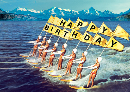 Happy Birthday Waterskiers Greeting Card by Max Hernn - Click Image to Close