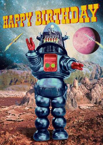 Happy Birthday Robot Greeting Card by Max Hernn