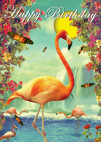 Happy Birthday Flamingo Greeting Card by Max Hernn - Click Image to Close