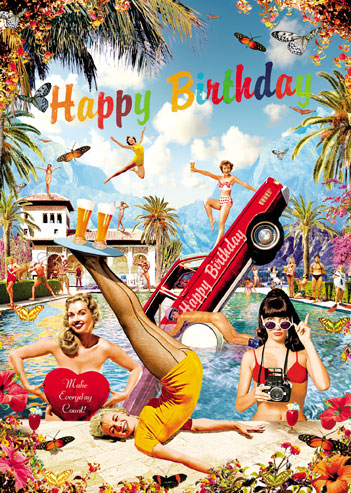 Happy Birthday Pool Party Greeting Card by Max Hernn - Click Image to Close