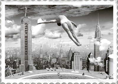 New York Diver Black and White Greeting Card - Click Image to Close