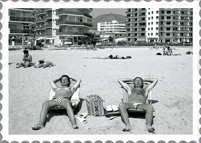 Sunbathing Couple Black and White Greeting Card - Click Image to Close