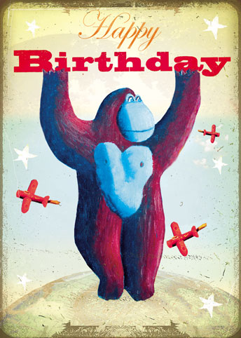 Happy Birthday Ape Greeting Card by Stephen Mackey - Click Image to Close