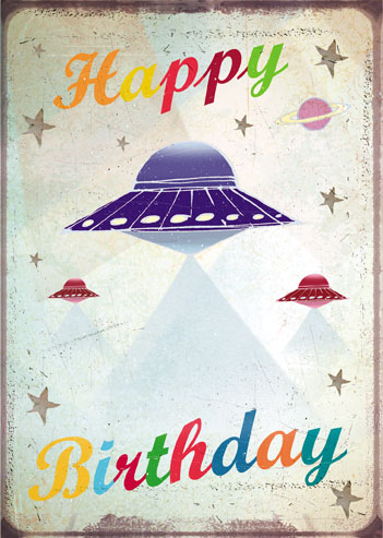 Happy Birthday UFO Greeting Card by Max Hernn - Click Image to Close