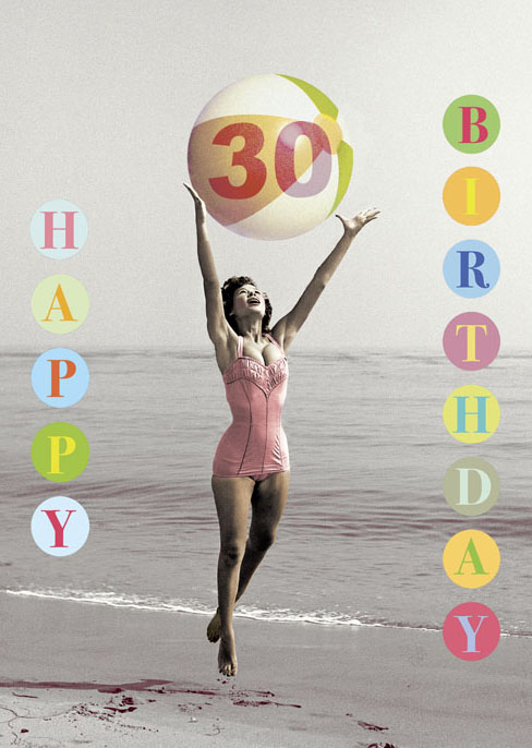 Happy Birthday 30 Beach Ball Babe Greeting Card by Max Hernn - Click Image to Close