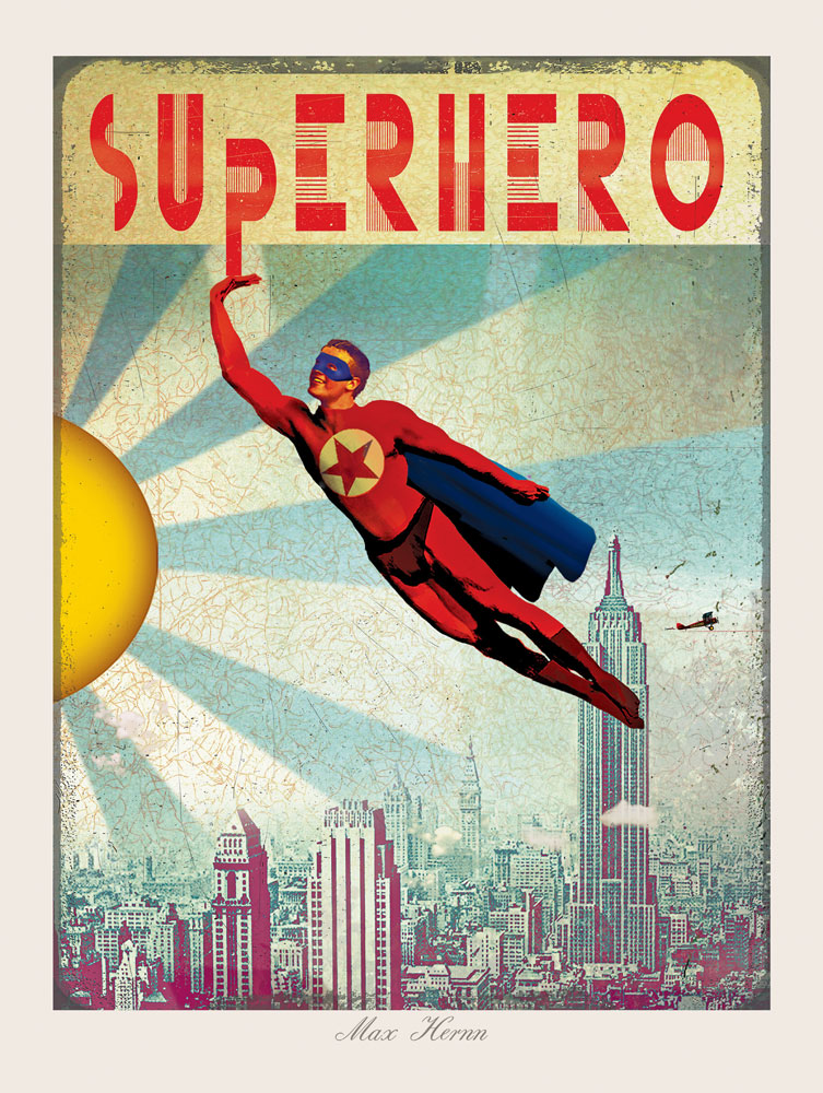 Superhero Man 40x30 cm Print by Max Hernn