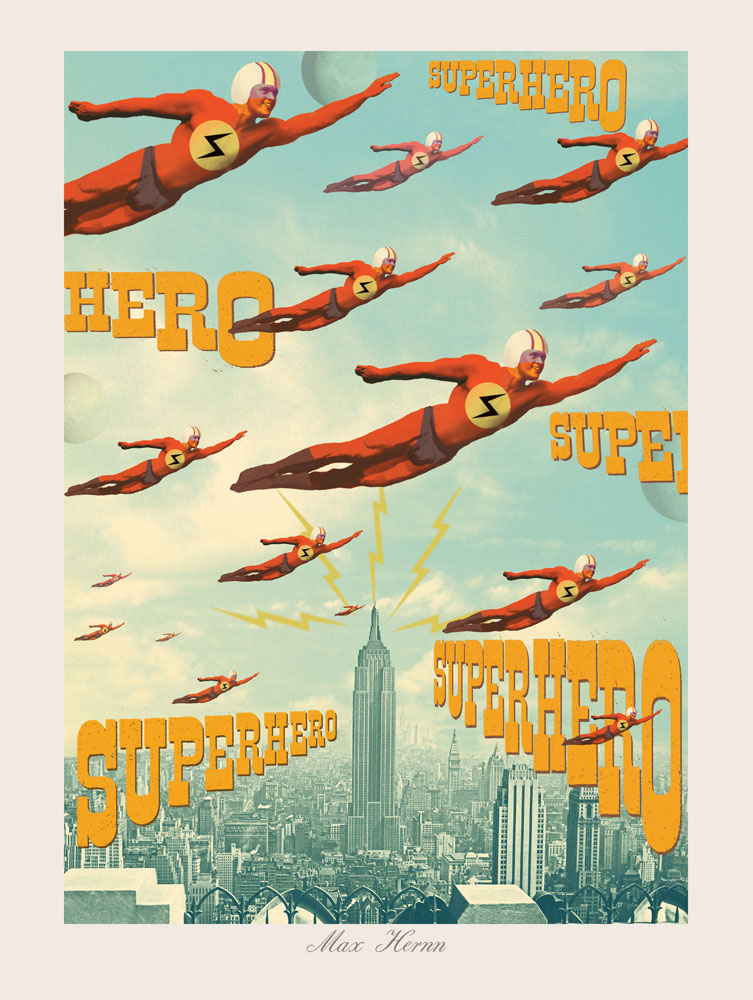 Superhero Repeat 40x30 cm Print by Max Hernn