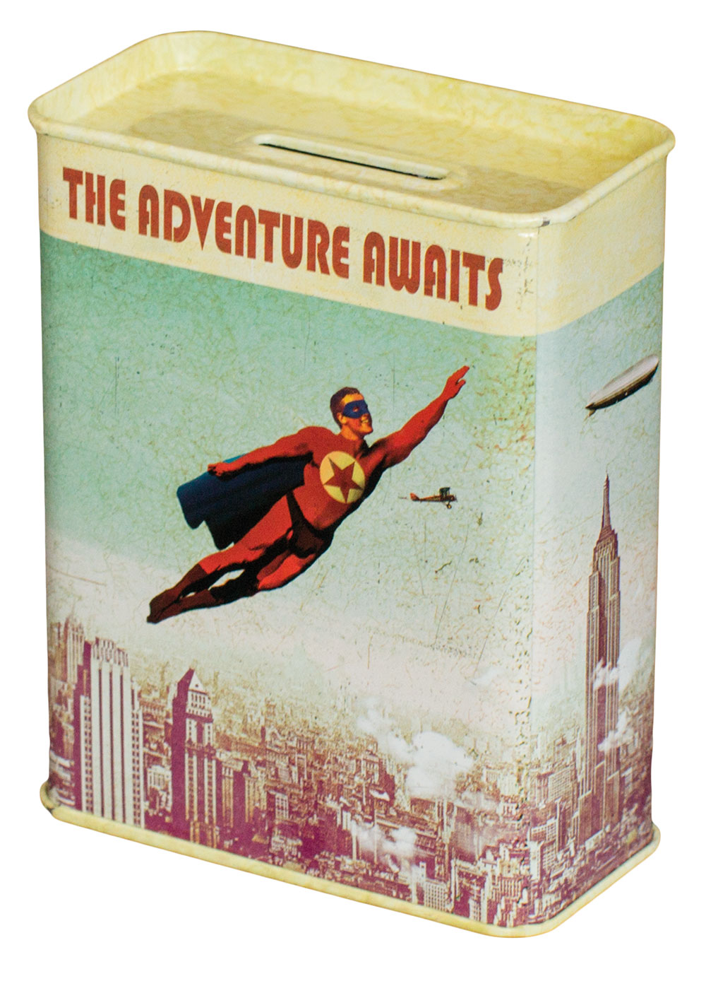 Superhero Man Metal Money Box Tin - Click Image to Close