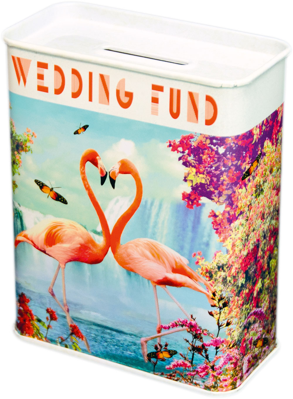 Wedding Fund Flamingoes Metal Money Box Tin