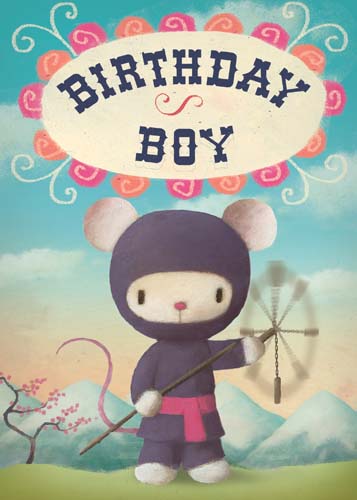 Birthday Boy Ninja Mouse Greeting Card by Stephen Mackey - Click Image to Close