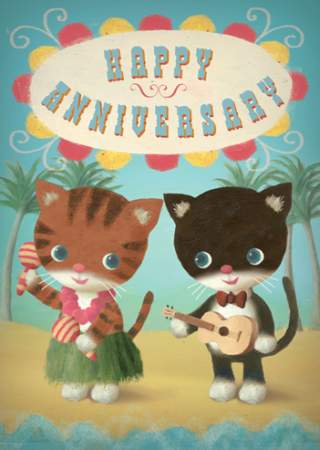 Happy Anniversary Musical Cats Greeting Card by Stephen Mackey - Click Image to Close