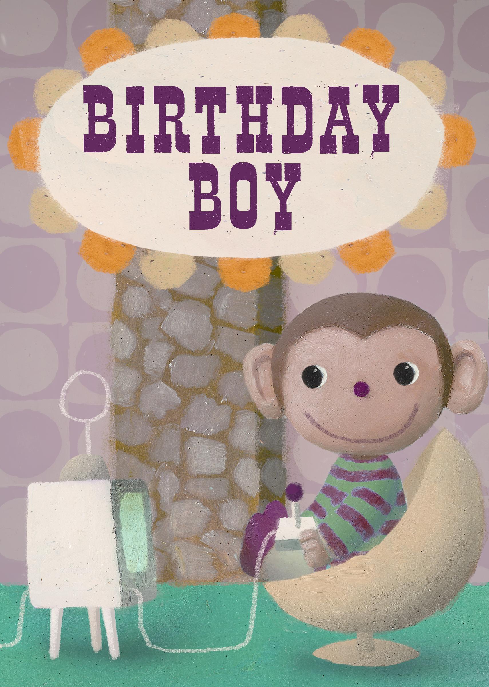 Birthday Boy Monkey Gamer Greeting Card by Stephen Mackey - Click Image to Close