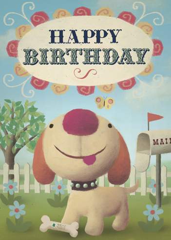 Happy Birthday Dog with Bone Greeting Card by Stephen Mackey