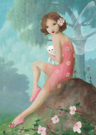 Pink Fairy with Cat Greeting Card by Stephen Mackey