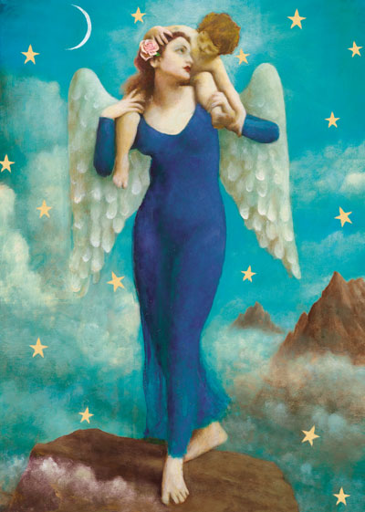 Blue Angel with Child Greeting Card by Stephen Mackey