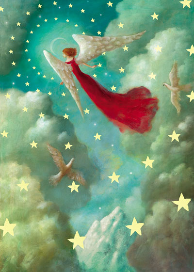 Flying Angel with Doves Greeting Card by Stephen Mackey