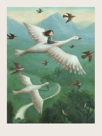 Girl on Flying Goose Print by Stephen Mackey
