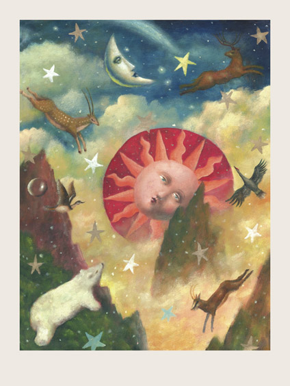 Celestial Sun, Moon and Animals Print by Stephen Mackey