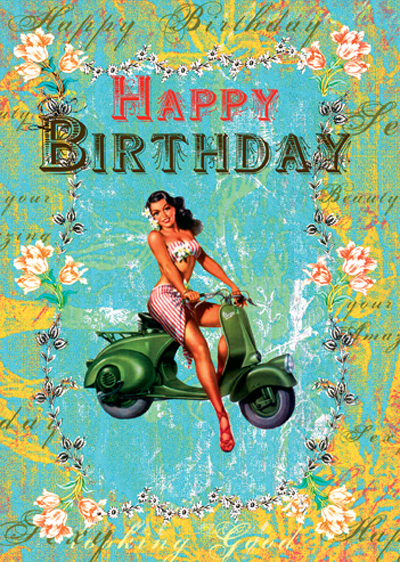 Happy Birthday Scooter Girl Greeting Card