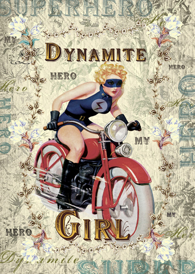 Dynamite Motorbike Girl Greeting Card