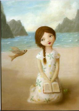 Reading Girl on Beach Pack of 5 Notelets by Stephen Mackey