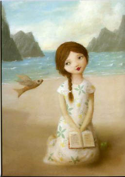 Reading Girl on Beach Pack of 5 Notelets by Stephen Mackey - Click Image to Close