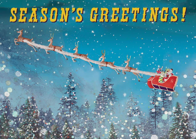 Santa's Sled Christmas Greeting Card by Max Hernn