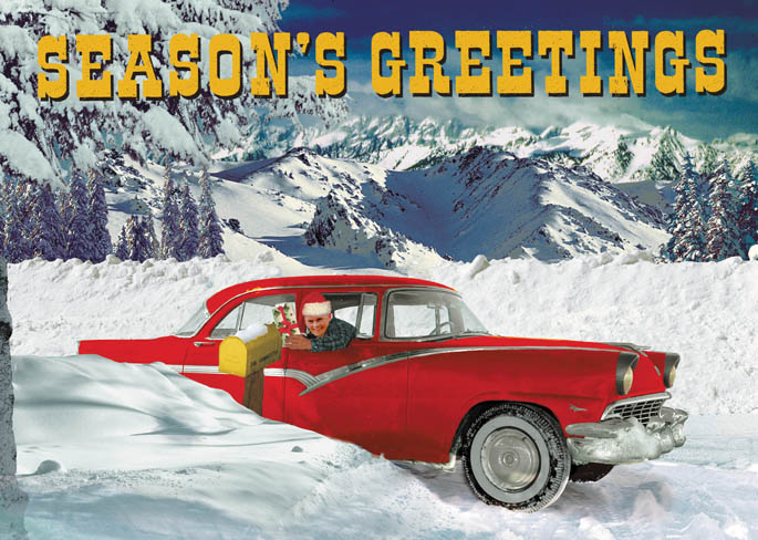 Car Stuck in the Snow Christmas Greeting Card by Max Hernn