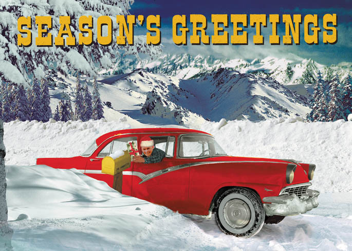 Car Stuck in the Snow Christmas Greeting Card by Max Hernn - Click Image to Close