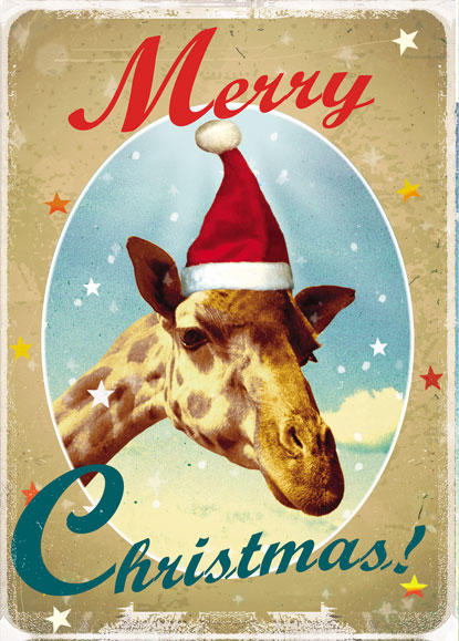 Merry Christmas Giraffe Pack of 5 Greeting Cards by Max Hernn - Click Image to Close