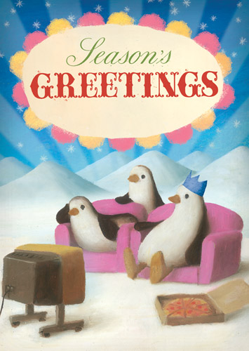 Penguins Pack of 5 Christmas Cards by Stephen Mackey - Click Image to Close
