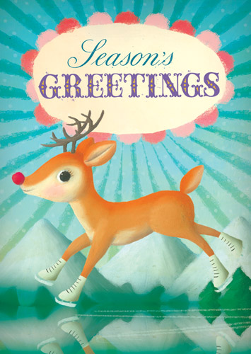 Skating Deer Pack of 5 Christmas Cards by Stephen Mackey