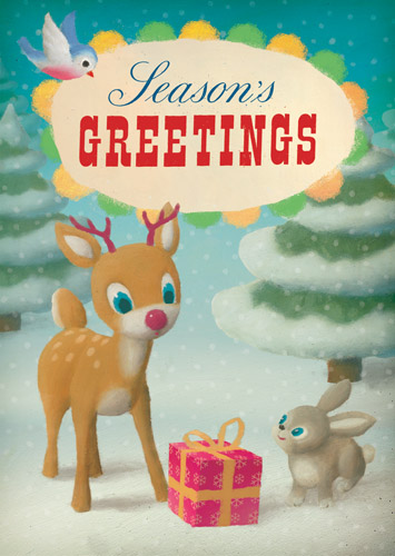 Deer and Rabbit Pack of 5 Christmas Cards by Stephen Mackey - Click Image to Close