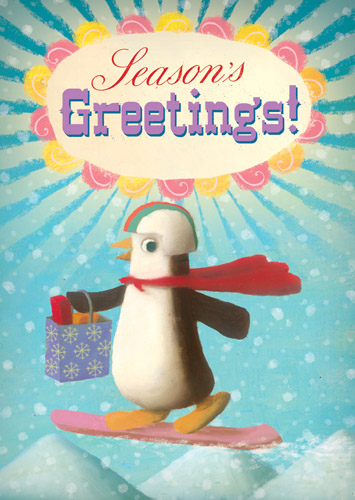 Penguin Pack of 5 Christmas Cards by Stephen Mackey - Click Image to Close