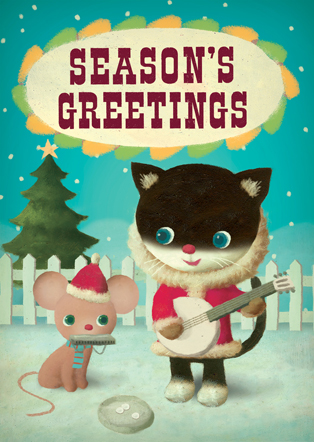 Cat and Mouse Band Pack of 5 Christmas Cards by Stephen Mackey - Click Image to Close