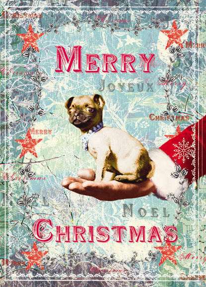 Merry Christmas Pug Dog Pack of 5 Greeting Cards - Click Image to Close