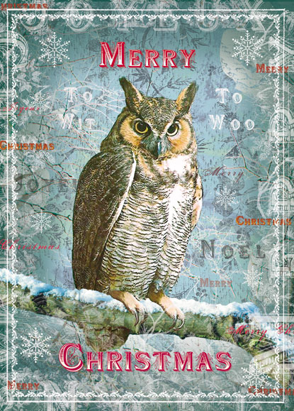 Merry Christmas Owl Pack of 5 Greeting Cards - Click Image to Close