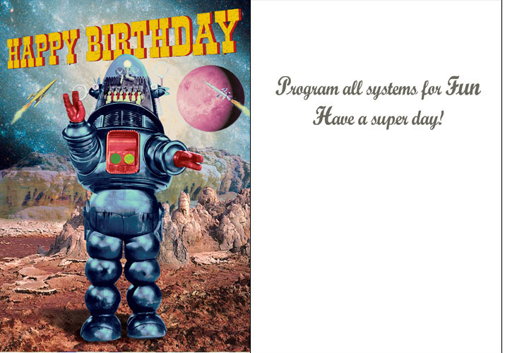 Happy Birthday Robot Greeting Card by Max Hernn