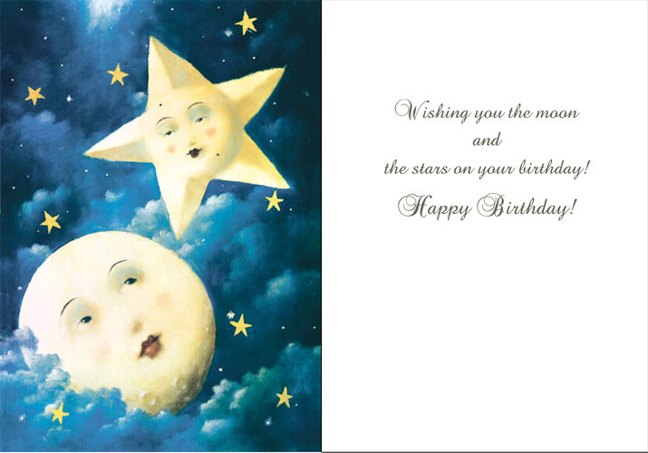 Happy Birthday Moon and Star Greeting Card by Stephen Mackey - Click Image to Close