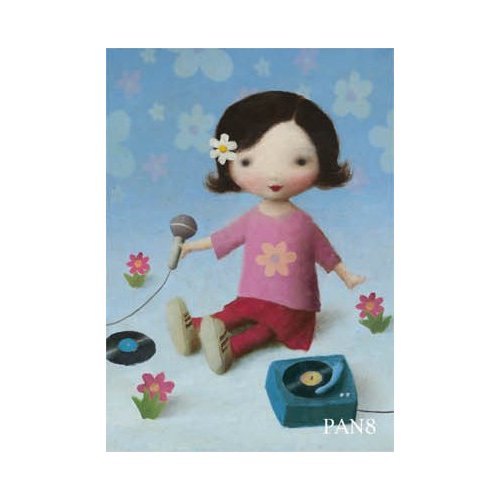 Girl with Record Player Greeting Card by Stephen Mackey - Click Image to Close