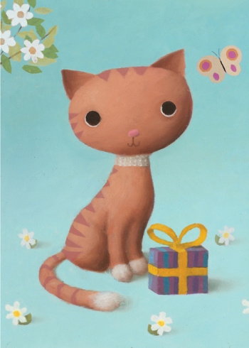 Cat with Present Greeting Card by Stephen Mackey