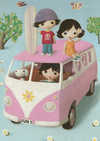 Campervan with Surfers Greeting Card by Stephen Mackey