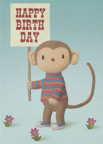 Happy Birthday Monkey Greeting Card by Stephen Mackey - Click Image to Close