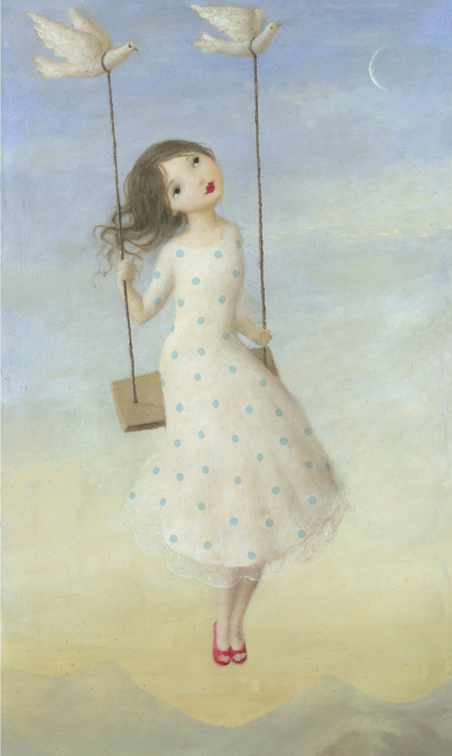 Girl on a Dove Swing Greeting Card by Stephen Mackey