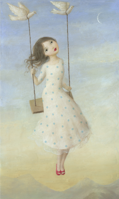 Girl on a Dove Swing Greeting Card by Stephen Mackey