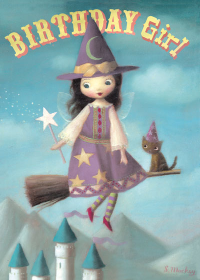 Birthday Girl Witch Greeting Card by Stephen Mackey.