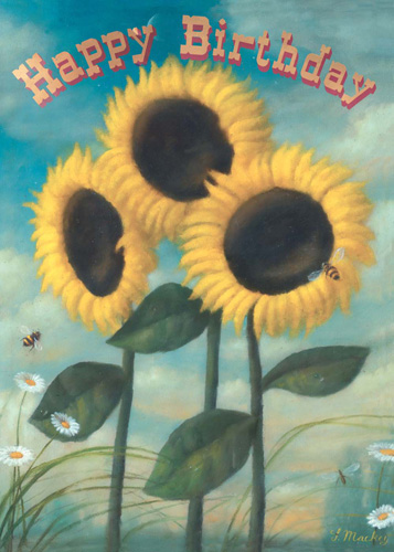 Happy Birthday Sunflowers Greeting Card by Stephen Mackey