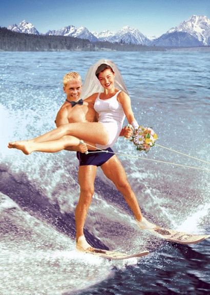 BC273 - Surfing Wedding Couple Greeting Card