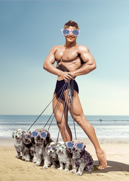 BC275 - Dog Walker Muscle Man Greeting Card BC275 - Dog Walker Muscle Man Greeting Card