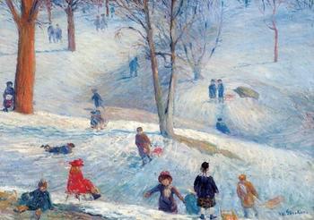 XAC05 - Sledding in Central Park Greeting Card (Glackens) - Click Image to Close